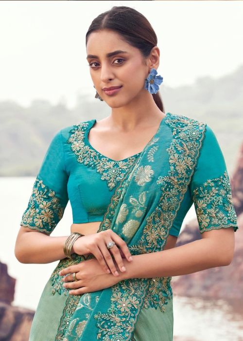 Indian sea green saree wedding wear women