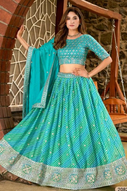 BLUE ART SILK LEHENGA CHOLI FOR WOMEN