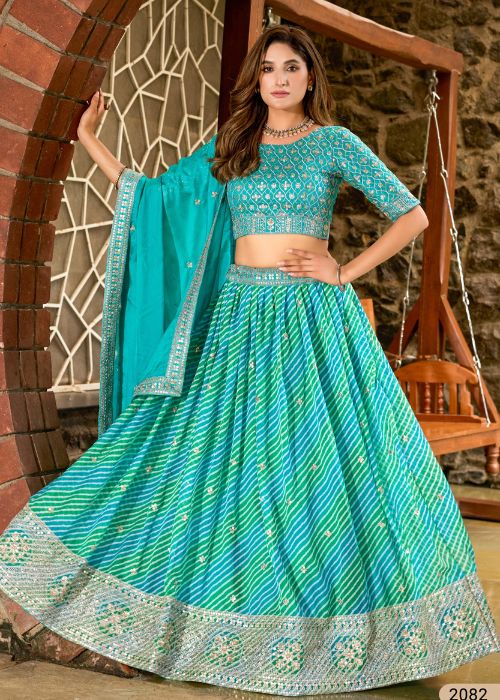 BLUE ART SILK LEHENGA CHOLI FOR WOMEN