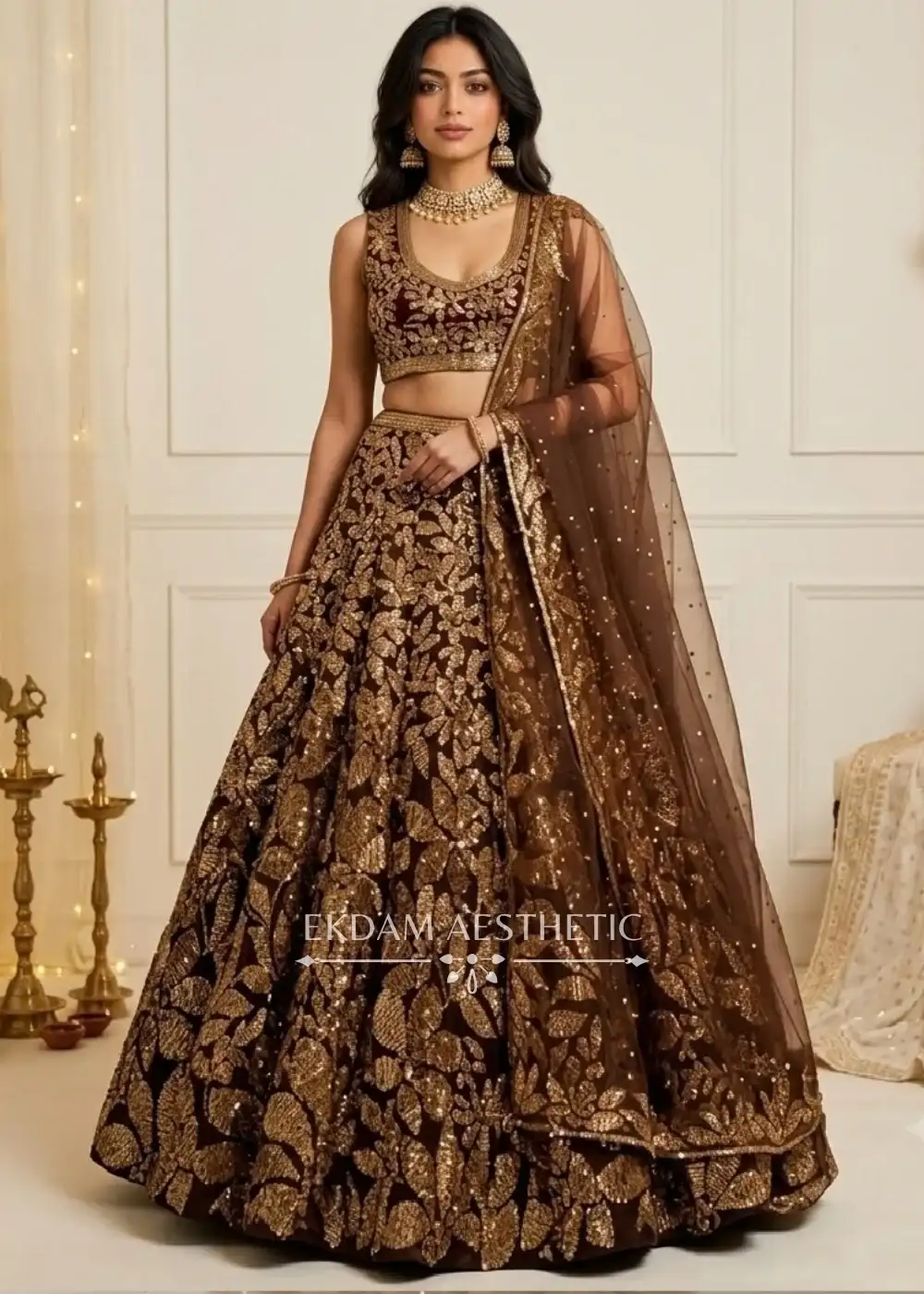 Brown Net Sequin Modern Lehenga Design for Party