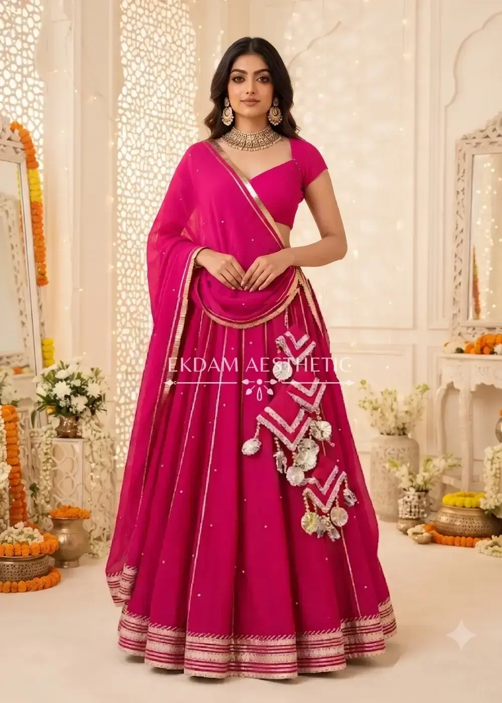 Pink Rayon Ghagra Choli for Garba Navratri